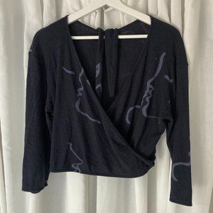 Paloma Wool Blue Wrap Top - Felipa top with "Amor" faces print, Sz M